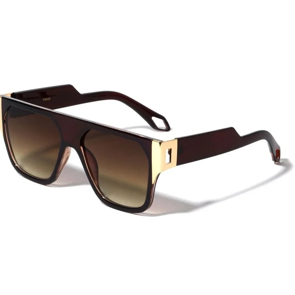 Sunglasses Fashion Designer‎ Brown Lens Square Oversized Flat Top Luxury Lentes